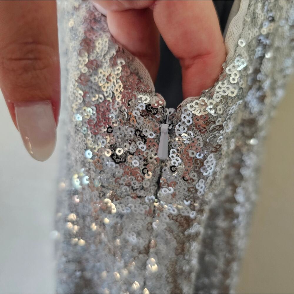 Revelry Silver Sequin Tori Gown Sz 8 - Picture 9 of 15